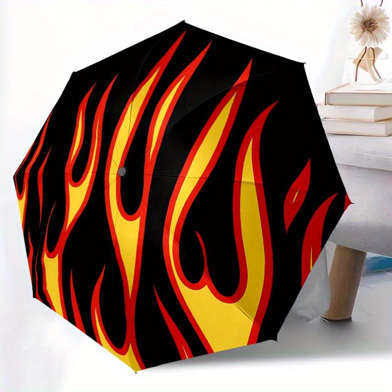 1pc Flame Pattern Automatic Open/close Folding Umbrella, Compact Portable Travel Umbrella, Durable Construction Yy250804126