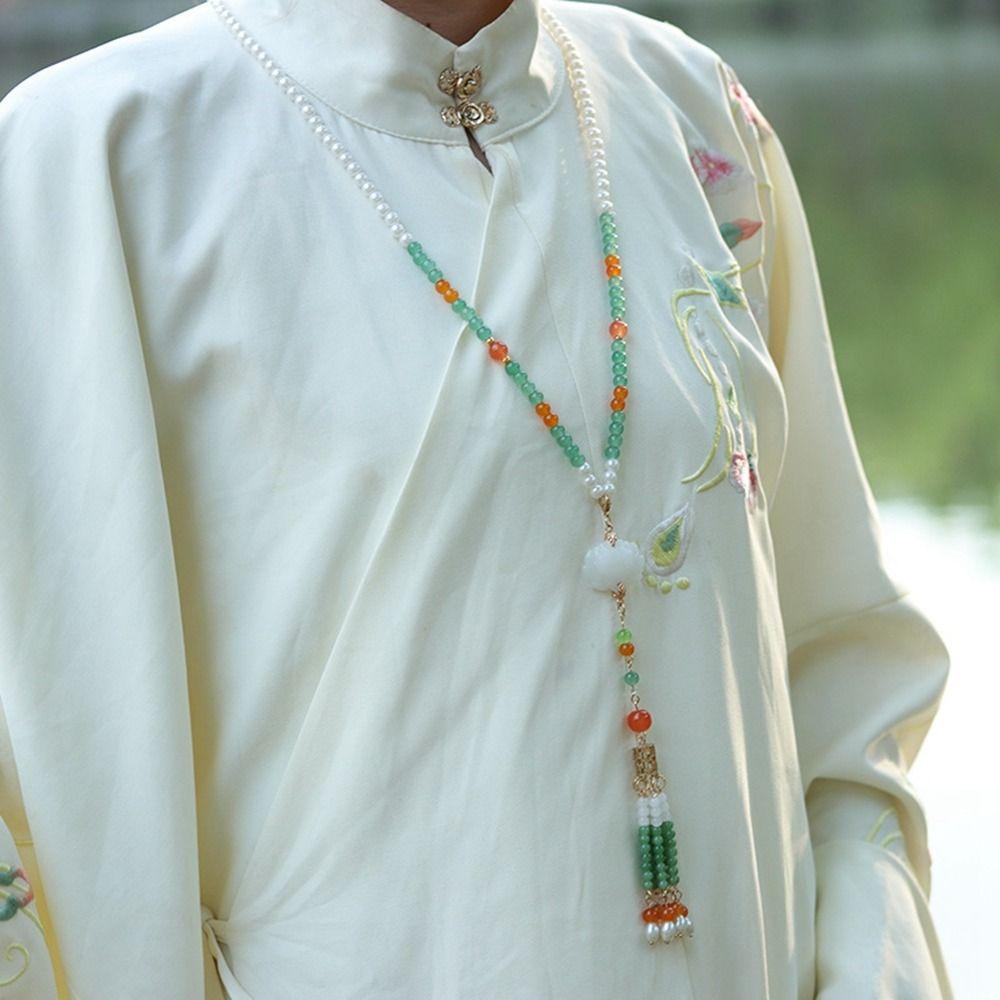 Chinese Style Horse Face Skirt Necklace Pearl Chinese Necklace Vintage Long Tassel Necklace  Women