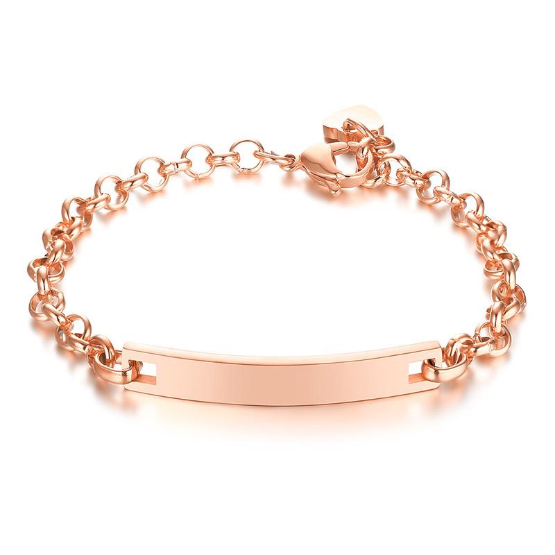 Engraved Name Bar Bracelet Personalized, Gold Plated Stainless Steel Heart Chain, Custom Gift for Women Girlfriend Mom Wife