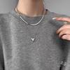 Double Layer Necklace Elegant Stainless Steel Heart Pendant Choker Charm Adjustable Collar Chain Jewelry for Daily Wear