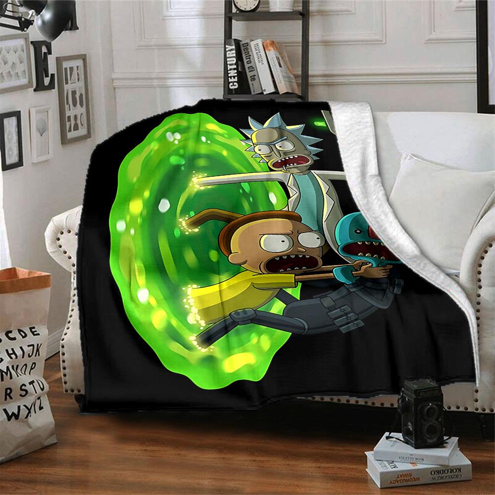 1pc Rick and Morty Blanket Lightweight Flannel Throw For Sofa, Bed, Travel, Livingroom, Office, Couch, Chair, And Bed