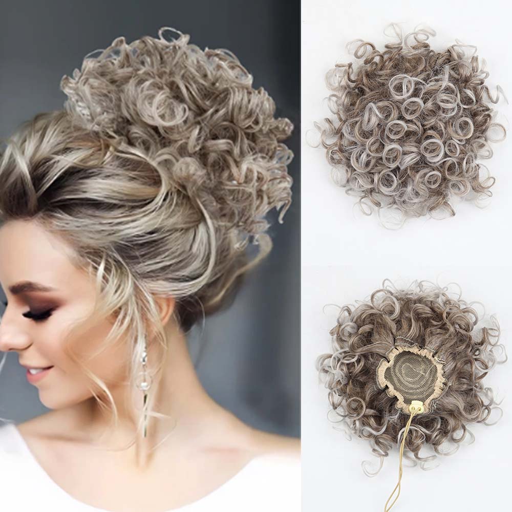 MISS WIG Pezzo di capelli sintetico disordinato per chignon da 60 g con coulisse elastica per capelli ricci sciolti estensioni dei pezzi di capelli per le donne nere