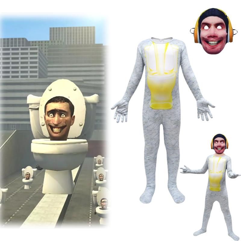 Toilet Kids Skibidi Cosplay Costume Suit Onesie Jumpsuit Mask Halloween Party