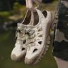 Summer Men's Sandals Hollow Leather Beach Sandals Toe Cap Outdoor Sports Shoes Handmade Mesh Shoes