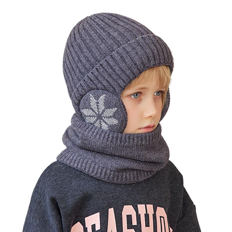 2 Pcs Kids Knitted Cap Set Plush Lining Winter Children Beanie Hat Scarf Suit Warm Fleece Child Caps For Boys Girls Gift 4-10Y