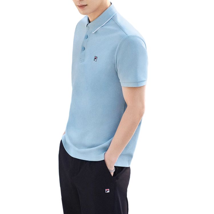 FILA Solid Color Breathable Casual Knitted Polo Shirt Men tops Forget-Me-Not-Blue F51M421102F-LB