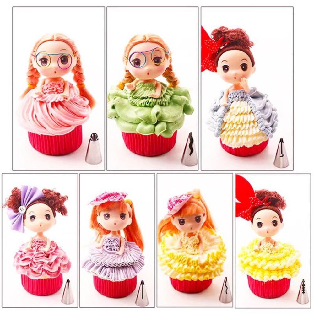 7PCS Stainless Steel Cake Nozzle Tube Head DIY Pastry Puff Skirt Icing Piping Nozzles Cake Decorating Supplies Baking Set Tools