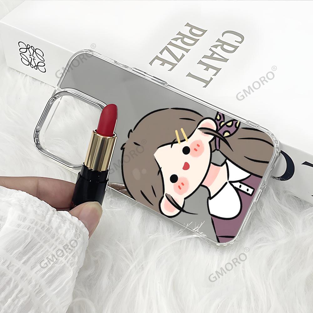 Hot-selling soft cute Q version girl iPhone16 Korean mobile phone case Apple 17Pro all-inclusive mirror case