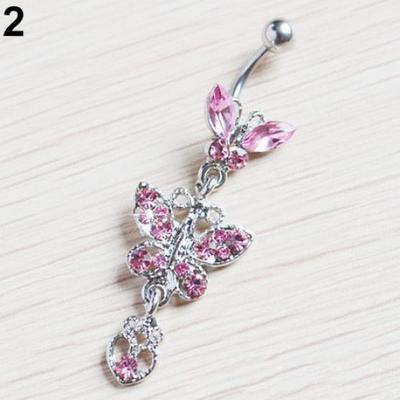 Mode Strass Schmetterling baumeln Bauchnabel gebogen Knopf Langhantel Ring