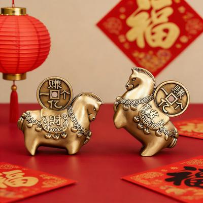 Small Brass Horse Statue Chinese Zodiac Horse Figurine 2026 Year of Horse Tabletop Mascot Ornament Feng Shui Lucky Animal Crafts for Home Office Decor