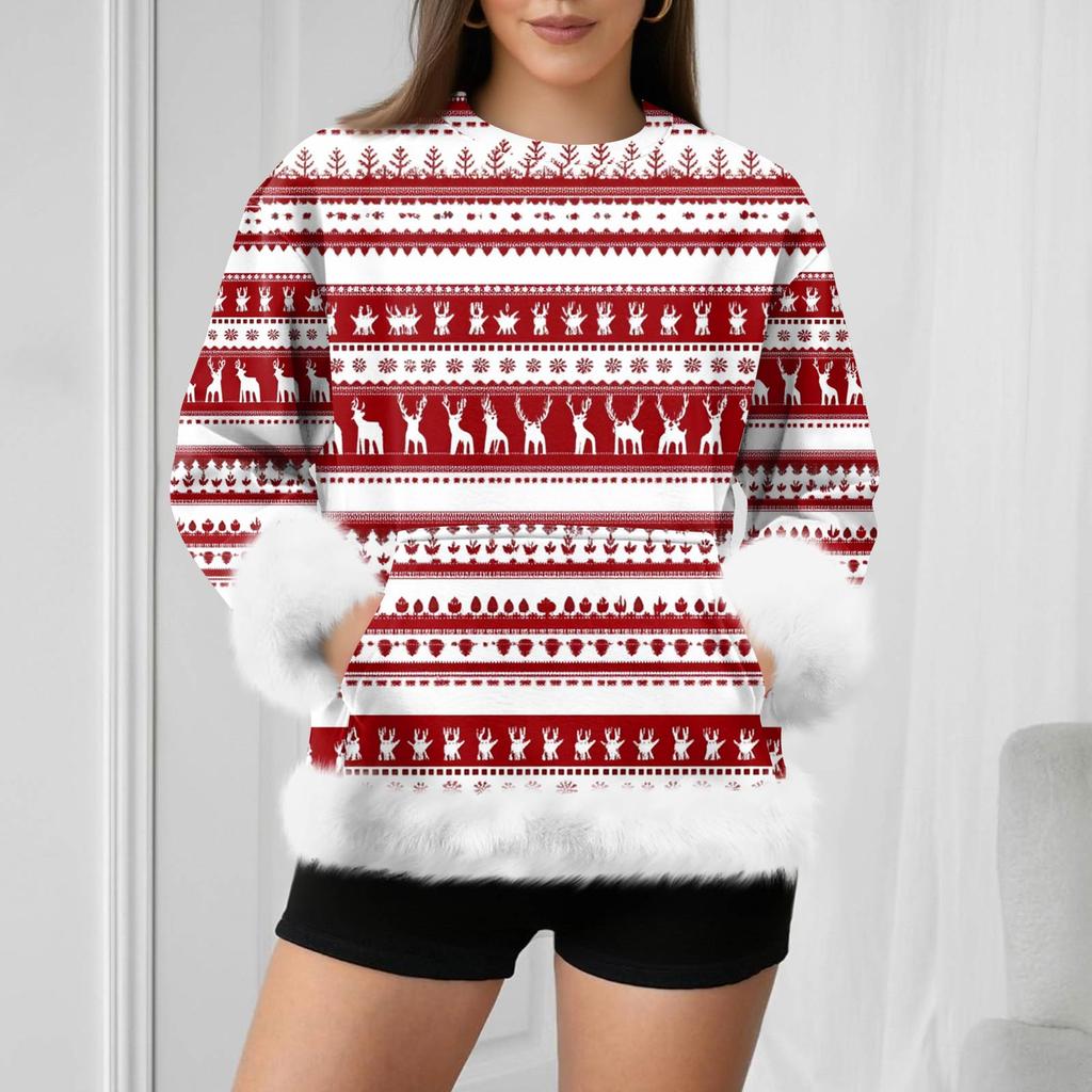 Women's Casual Fashion Christmas Retro Print Long-Sleeve Sweatshirt