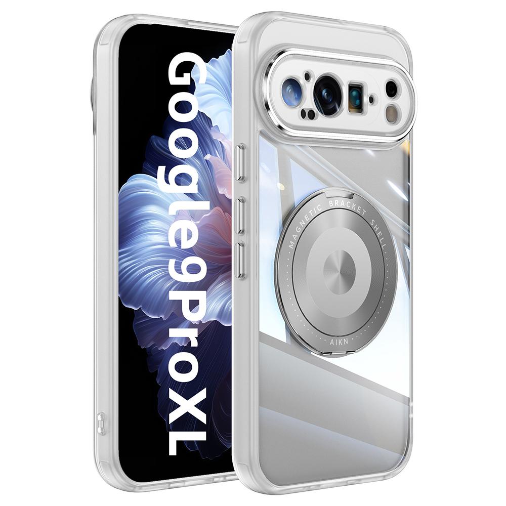 For Google Pixel 9 Pro XL Magnetic Case PC+TPU Phone Cover with Rotating Metal Kickstand,Lens Protector