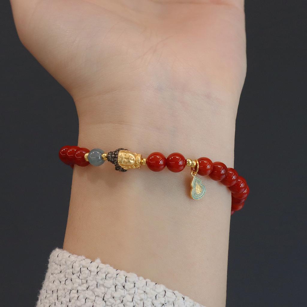 New Chinese Nanhong Agate Beaded Bracelet Fashion Women Daily Jewelry Lucky Gift