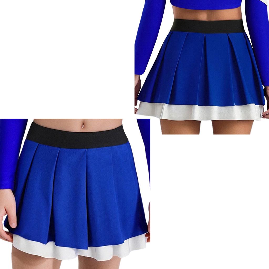 Girls Cheerleading Dance Performance Skirt: Contrast Color Elastic Waistband Two Layers Pleated Skirt for Competition