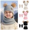3Pcs/ Set Fleece Lined Children's Beanie Cap Pompom Knitted Hats Outdoor Cold Protection