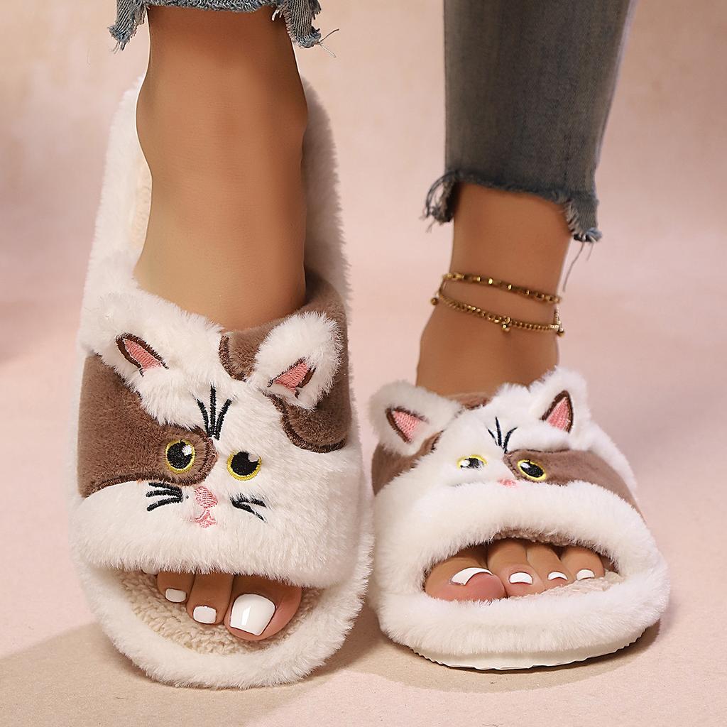 Cute Cartoon Cat-Shaped Indoor Slippers for Women, Comfortable with A Soft, Non-Slip Sole.