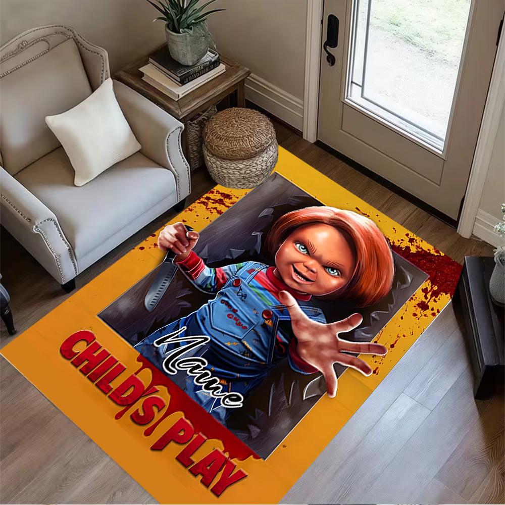 Chucky's Creepy Adventure Customizable Name Area Rug Suitable for Foyer Entryway Kitchen Living Rooms Antislip Carpet Anime Office Decor