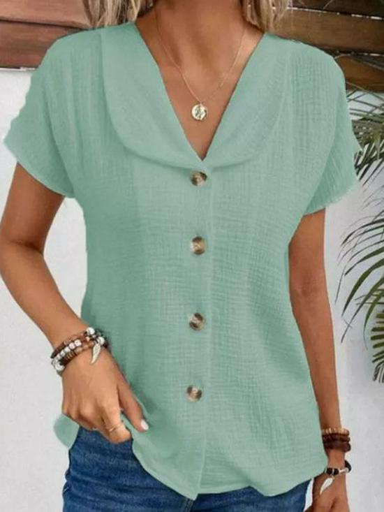 2025 Summer Women's Solid Color Short Sleeve Button Cardigan