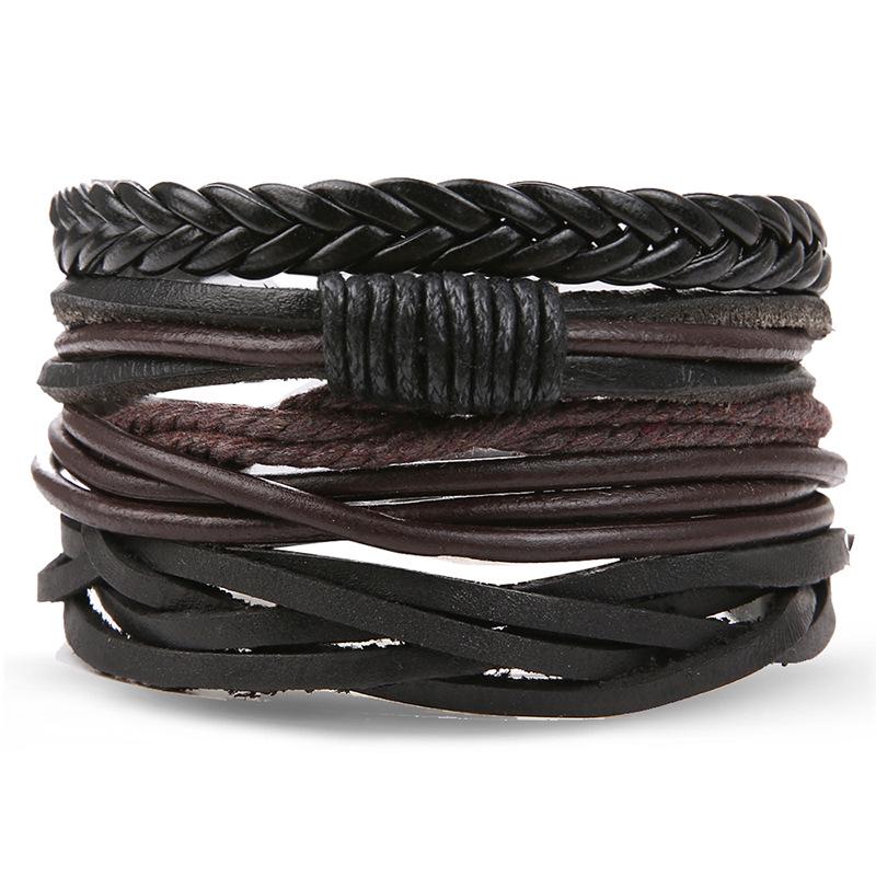 Men's Vintage Multilayer Leather Bracelet with Hollow Triangle Beads
