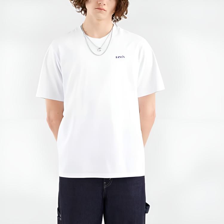 Levis Letter Logo Printed Solid Color Casual T-Shirt Men Tops White A0107-0000