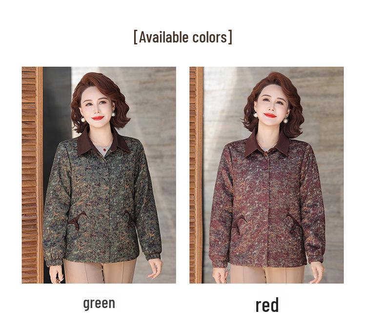 Mom's Jacquard Lapel Trench Coat - Stylish Outerwear for Middle-Aged Women