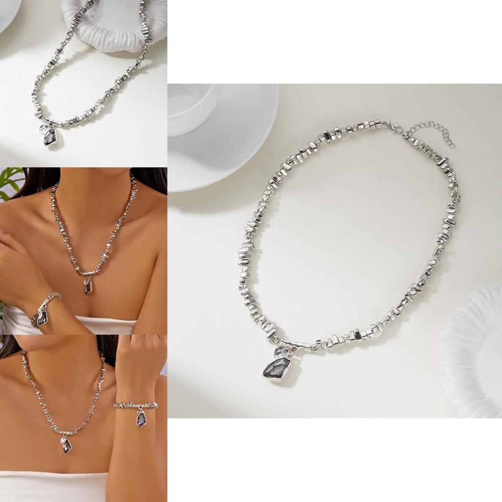 Cold Minimalist Titanium Finish Geometric Jewelry Set With Pendant And Chain For Ladies