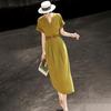 Women's Elegant V-Neck Short Sleeve A-Line Midi Dress