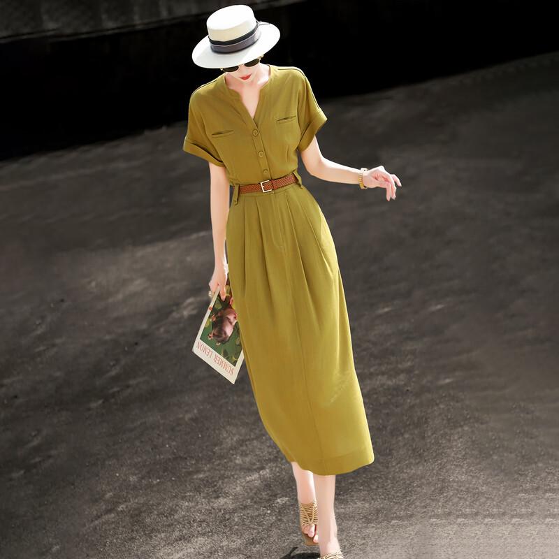 

Women s Elegant V-Neck Short Sleeve A-Line Midi Dress XL