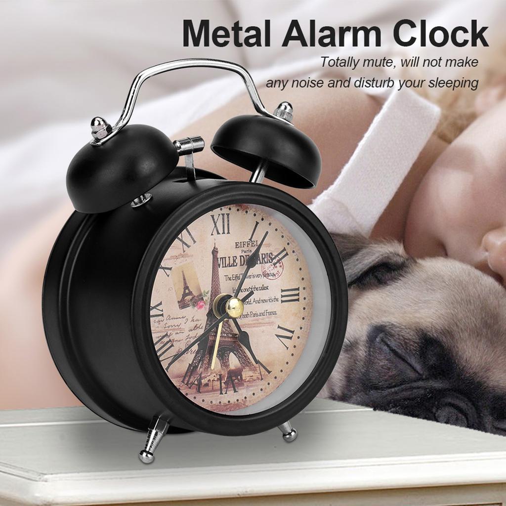 Mini Metal Digital Alarm Clock Mute with Lights Twinkling Bell for Bedroom Student