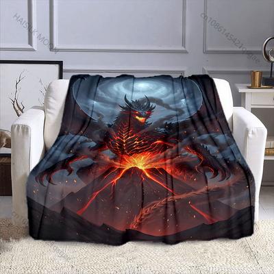 Mehrere Größen Drache auf dem Vulkan Druckdecke Flanellmaterial Weich Warm für Alle Jahreszeiten Zuhause Outdoor Camping Picknicks Wohnmobil