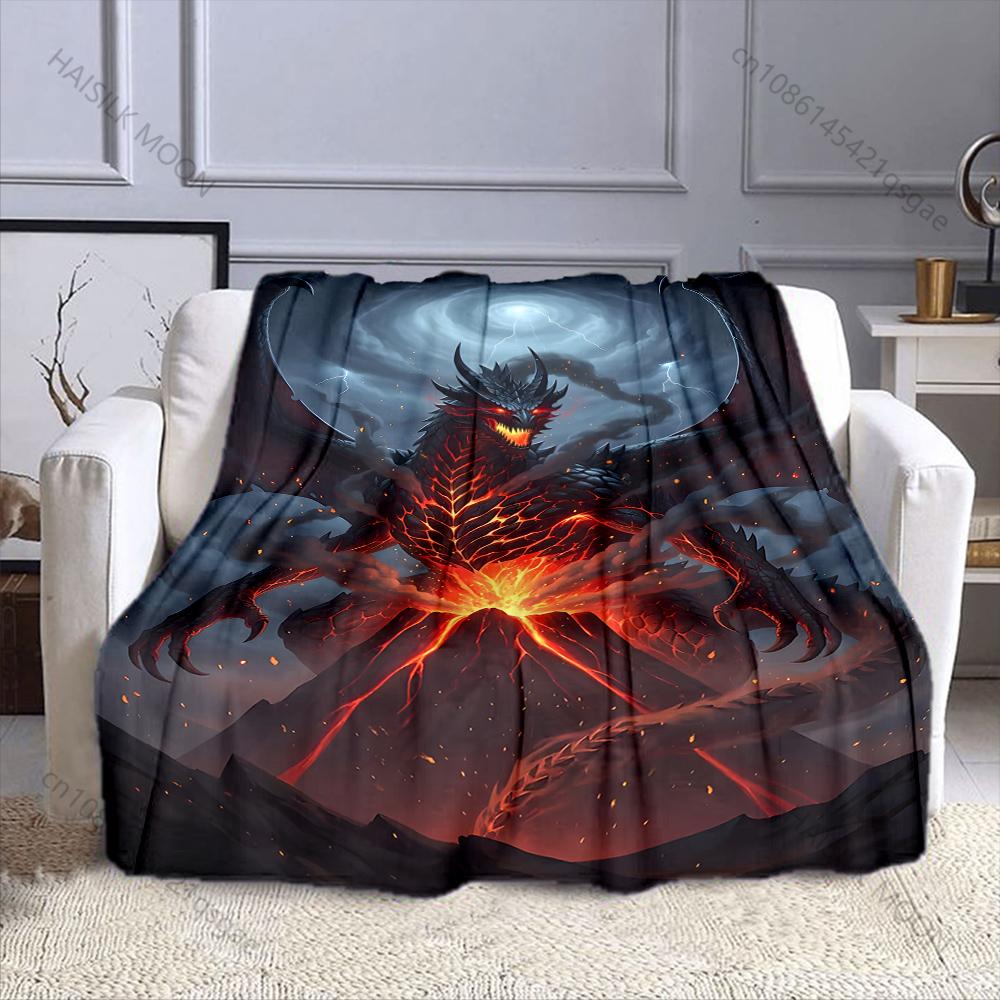 Multiple sizes Dragon on the volcano Print Blanket Flannel Material Soft Warm for All Seasons Home Outdoor Camping Picnics RV 75X95CM