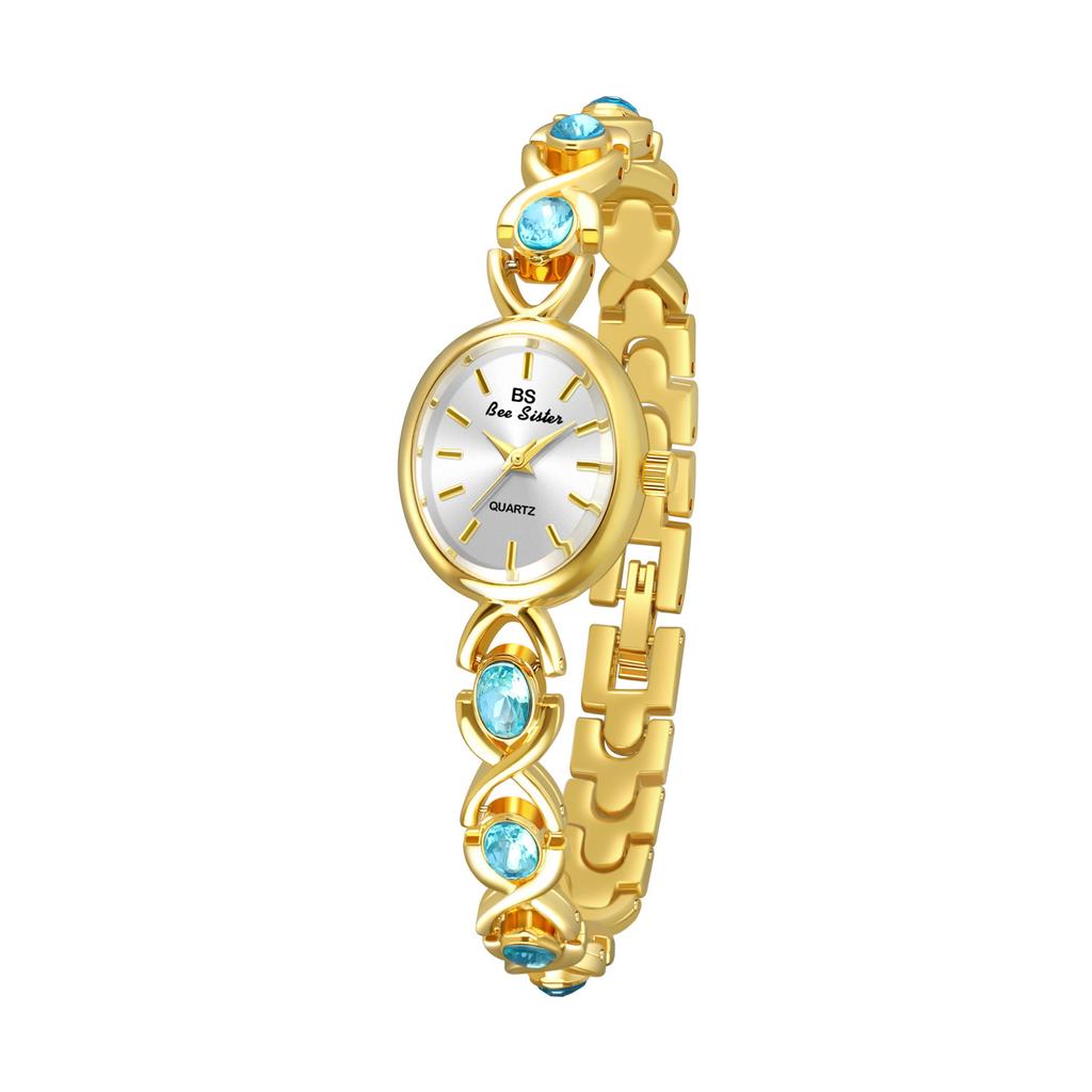 Fashion Women's Watches Summer Glacier Blue Compact Gemstone Bracelet Quartz Wristwatch Gold Silver Oval Dial Ladies' Watch