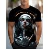 Men's with Smoking Nun 3D Graphic T-Shirt Black Casual Summer