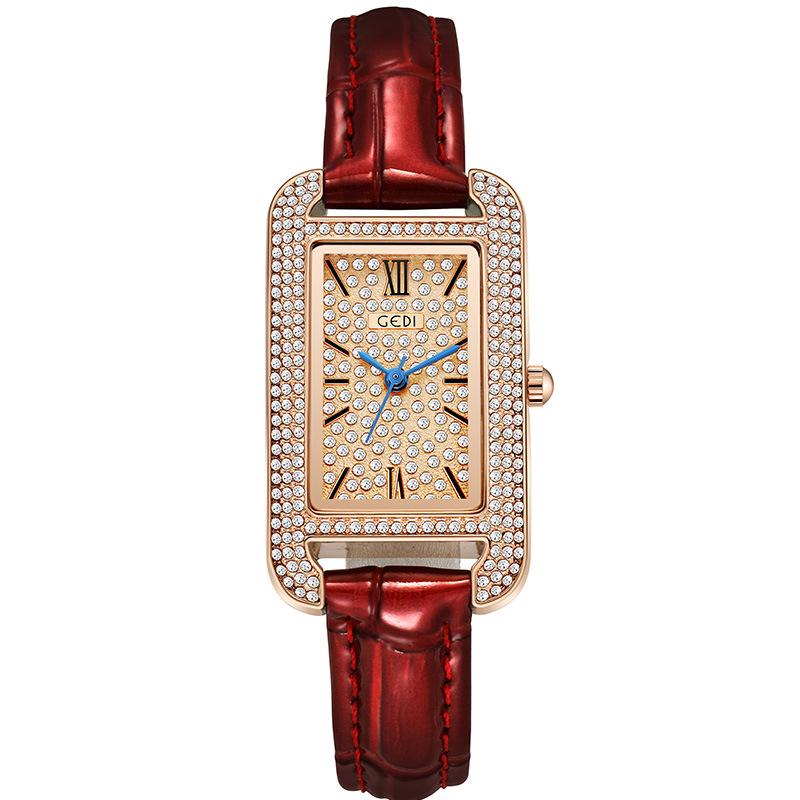 Genuine Women S Fashion Small Square Disc Full Of Diamonds, Niche Belt, Gypsy Star Quartz Waterproof Watch
