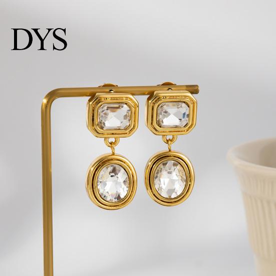 Retro Themed Outfit Accessories 1 Pair Faux Crystal Geometric Dangle Earrings for Women, Vintage Style Gold Plated Jewelry Stainless Steel Drop