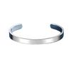 Elegant Adjustable Polished Bangle: Women's C-Shaped Bracelet with Engraved Pattern and Text Logo in Stainless Steel