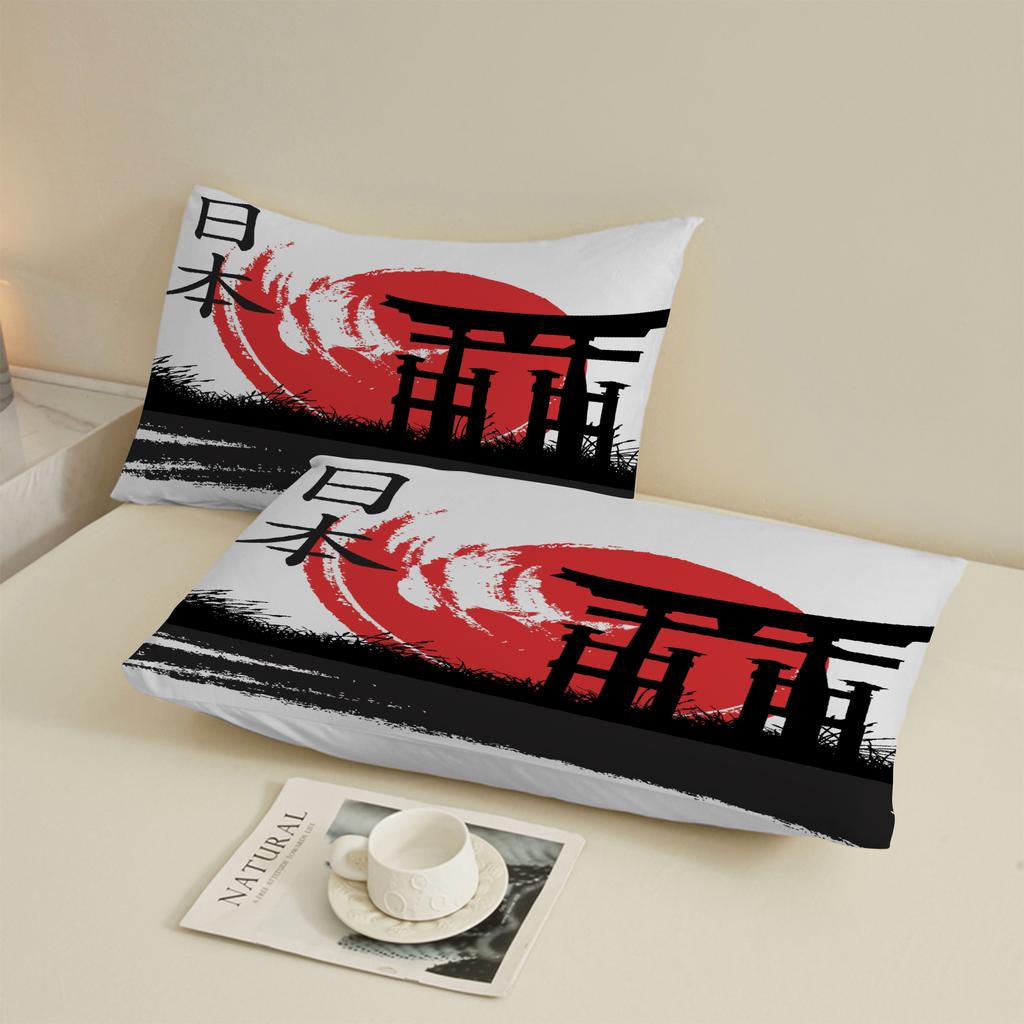 Japanese Style 3D Print Fitted Sheet Set 100% Polyester Mattress Covers Breathable Set Room Decoration With 2 Pillowcases