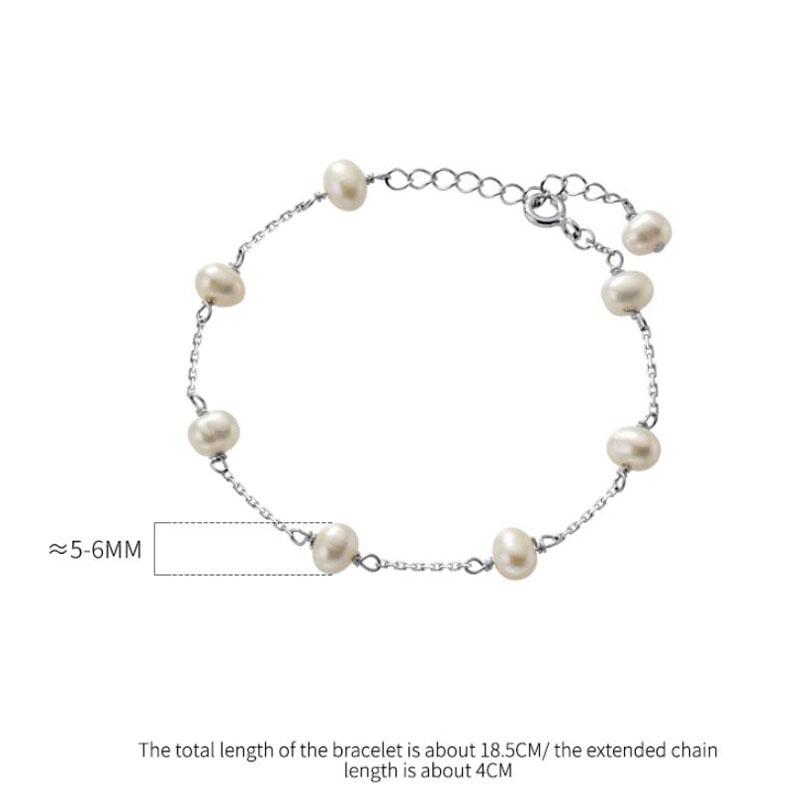 925 Sterling Silver Freshwater Pearl Beaded Bracelet Fine Jewelry for Women