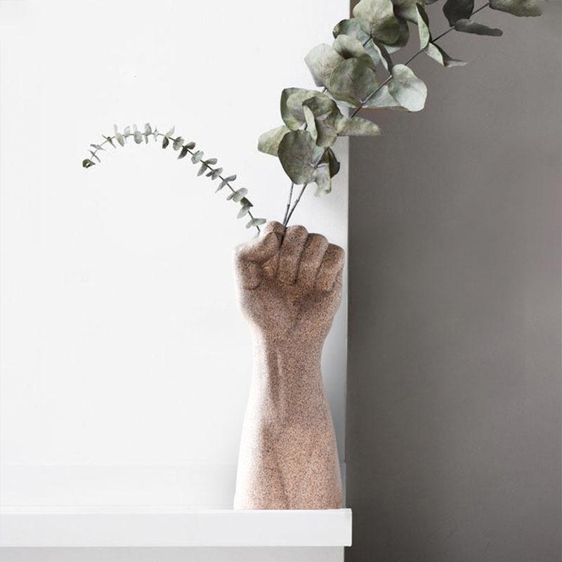 Nordic Style Creative Ceramic Ornament Imitation Hand Men and Women Living Room Home Decoration Flower Ware Realistic Fist Vase