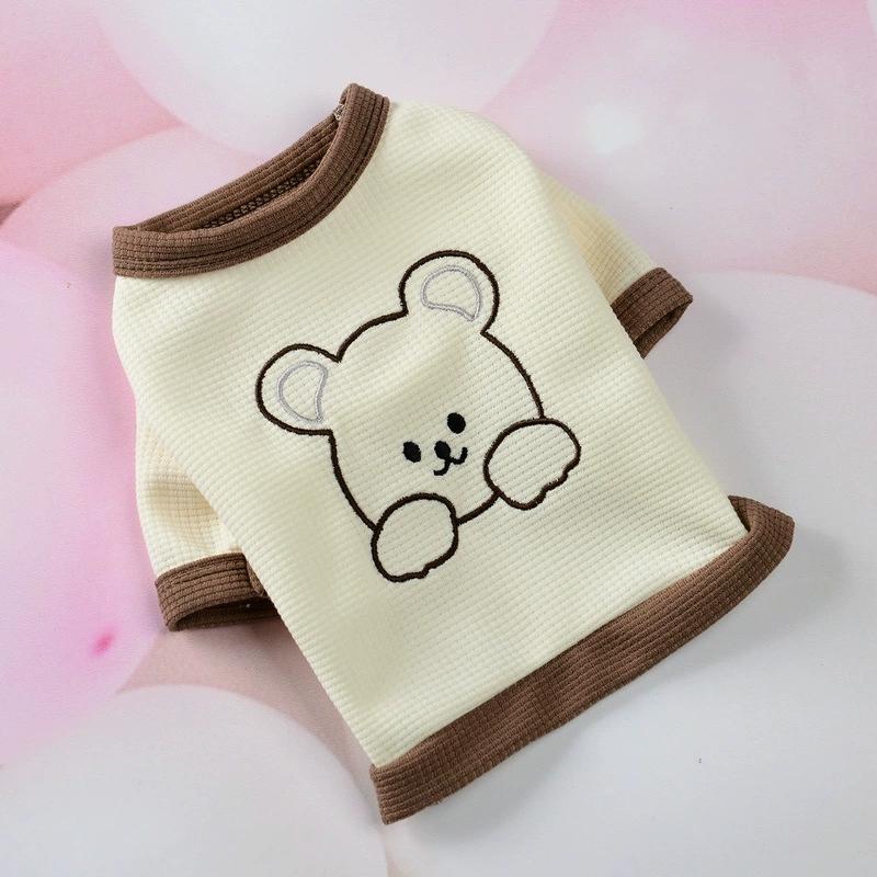 Bear Embroidered Dog Outfit, Waffle Knit Pet Shirt and Dress for Small Dogs