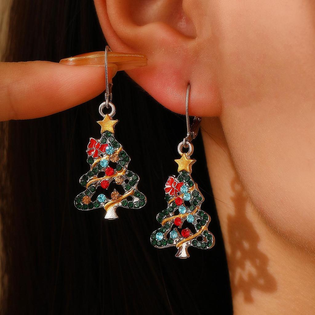 Colorful Light Luxury Christmas Tree Diamond Stud Earrings for Women