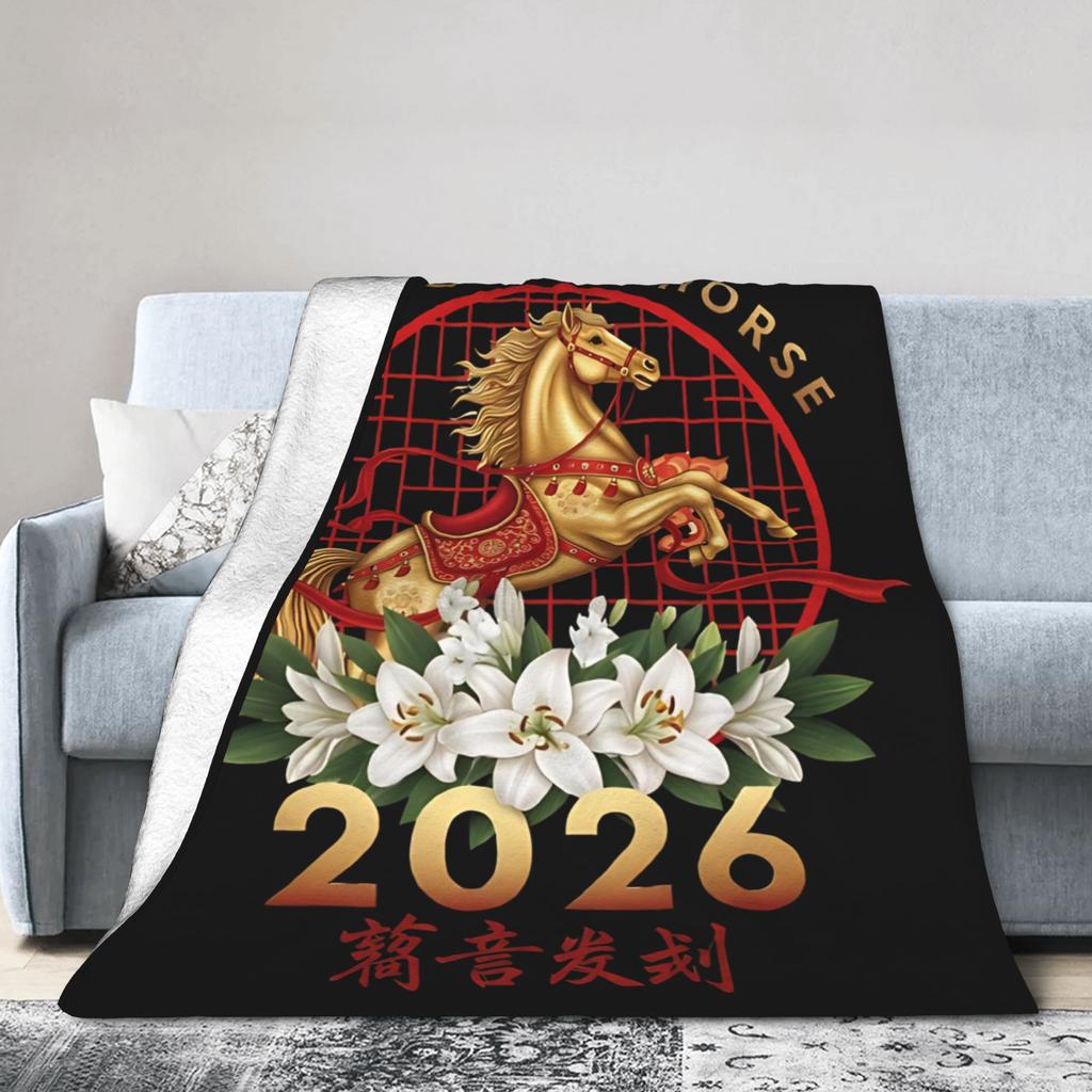 Year Of The Horse Chinese New Year Flannel Throw Blankets Blankets for Sofa Office Lightweight Bed Rug,