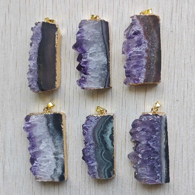 Beautiful Natural amethyst stone Slice Druzys Energy Healing  irregular Rectangle pendants for jewelry making Wholesale 6pcs/lot