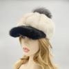 Mink Fur Hats for Women Brim Pompom Hat Winter Warm Solid Genuine Luxury Fur Baseball Cap High Quality Female Stylish Headwear