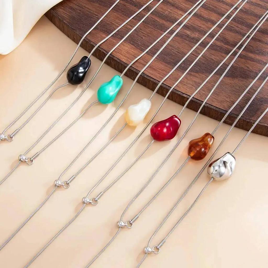 IngeSight.Z Fashion Creative Colorful Resin Stainless Steel Chain Necklace 2026 Simple Charm Long Tassel Clavicle Chain Jewelry