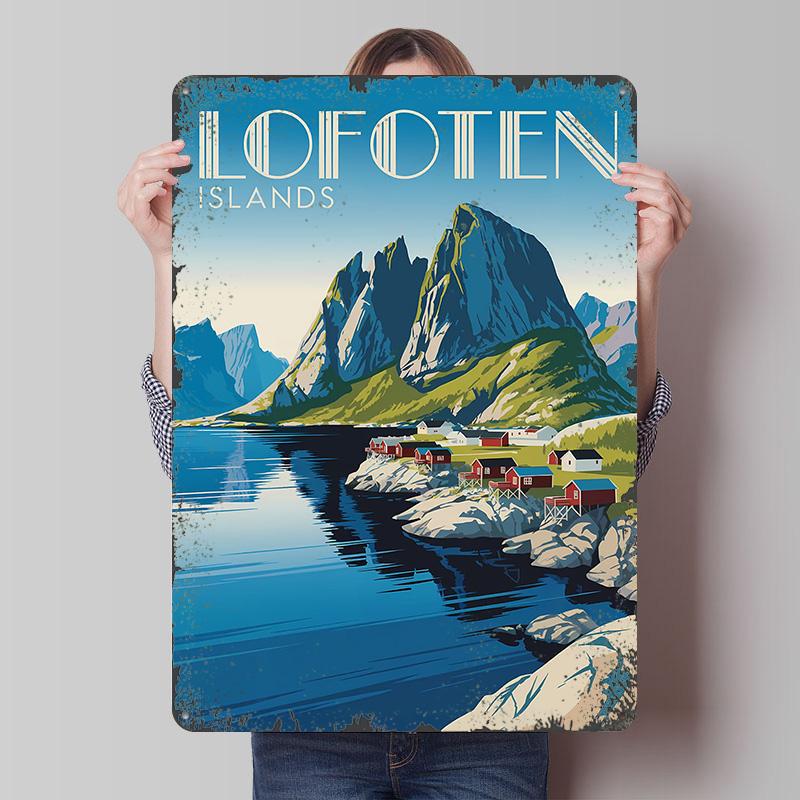 

Lofoten Islands Travel Poster Customized Wall Art Vintage Metal Signs Retro Tin Plaque for Man Cave Decoration Garage Wand Deko 7.9x11.8In(20x30cm)