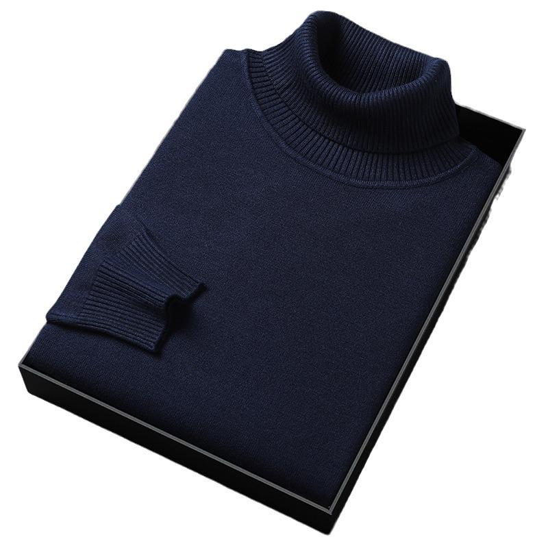 Men's Korean Style High Neck Knit Sweater - Casual Autumn Winter Pure Color Boutique Base Layer