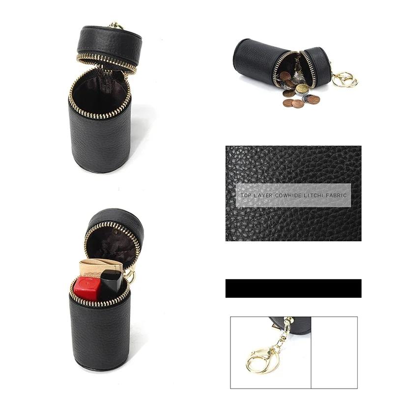 Mini Borsa Portabaci in Vera Pelle con Portachiavi, Portamonete Mini alla Moda da Donna, Portachiavi per Chiave dell'Auto Ciondolo, Borsa Portachiavi Cilindrica Regalo