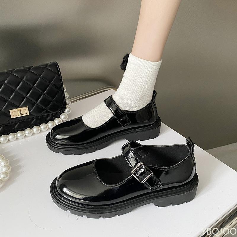 Fashion Black leather shoes for spring summer flat bottom shallow mouth soft sole comfortable simple versatile women's single shoes