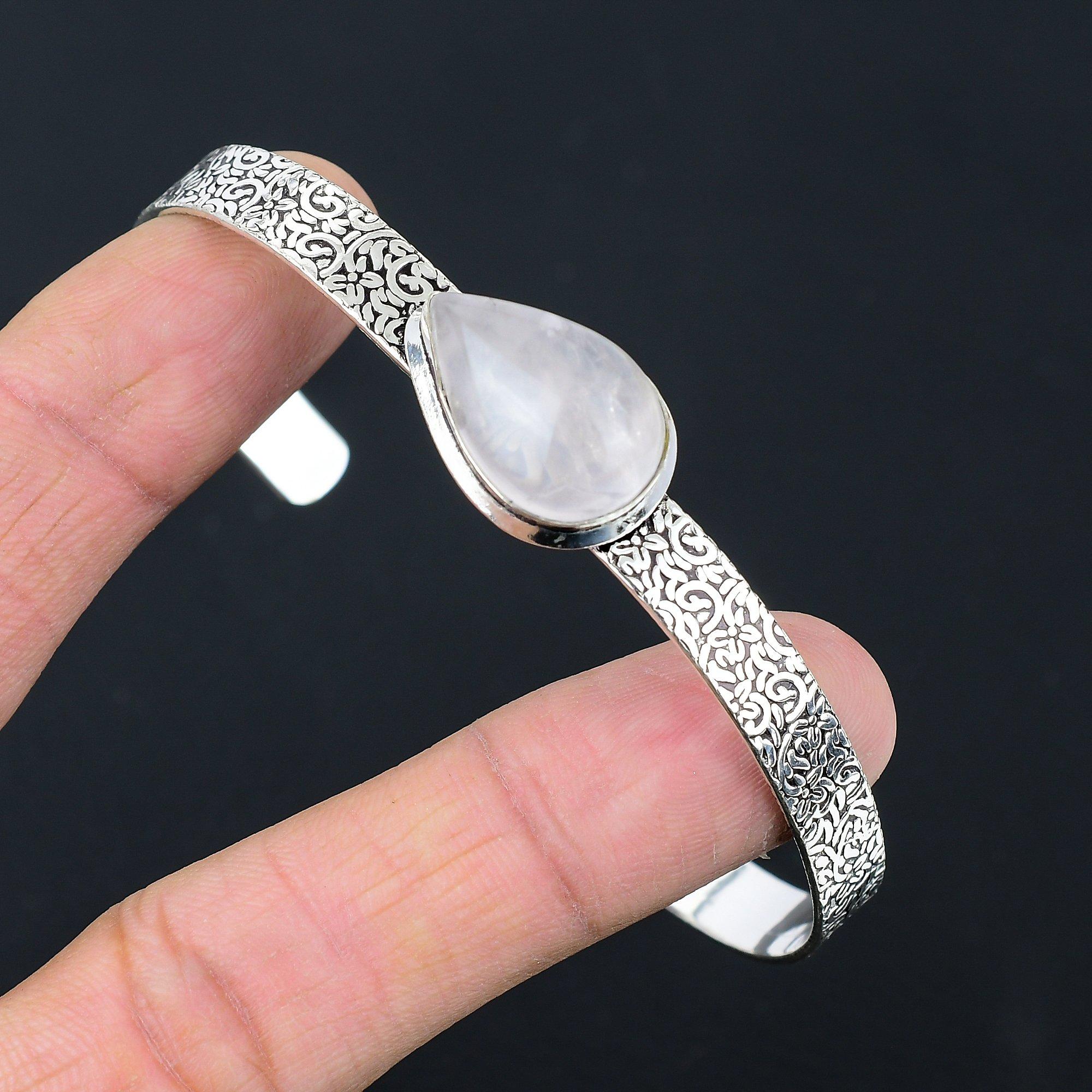 

Friendship Day Deal Heart Chakra Natural Rose Quartz Wife New Bangle 925 Silver Adjustable